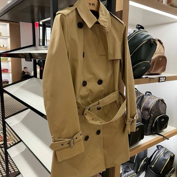 Coach Solid Mid Trench Double Breasted Jacket in Khaki Size XS - Picture 5 of 8